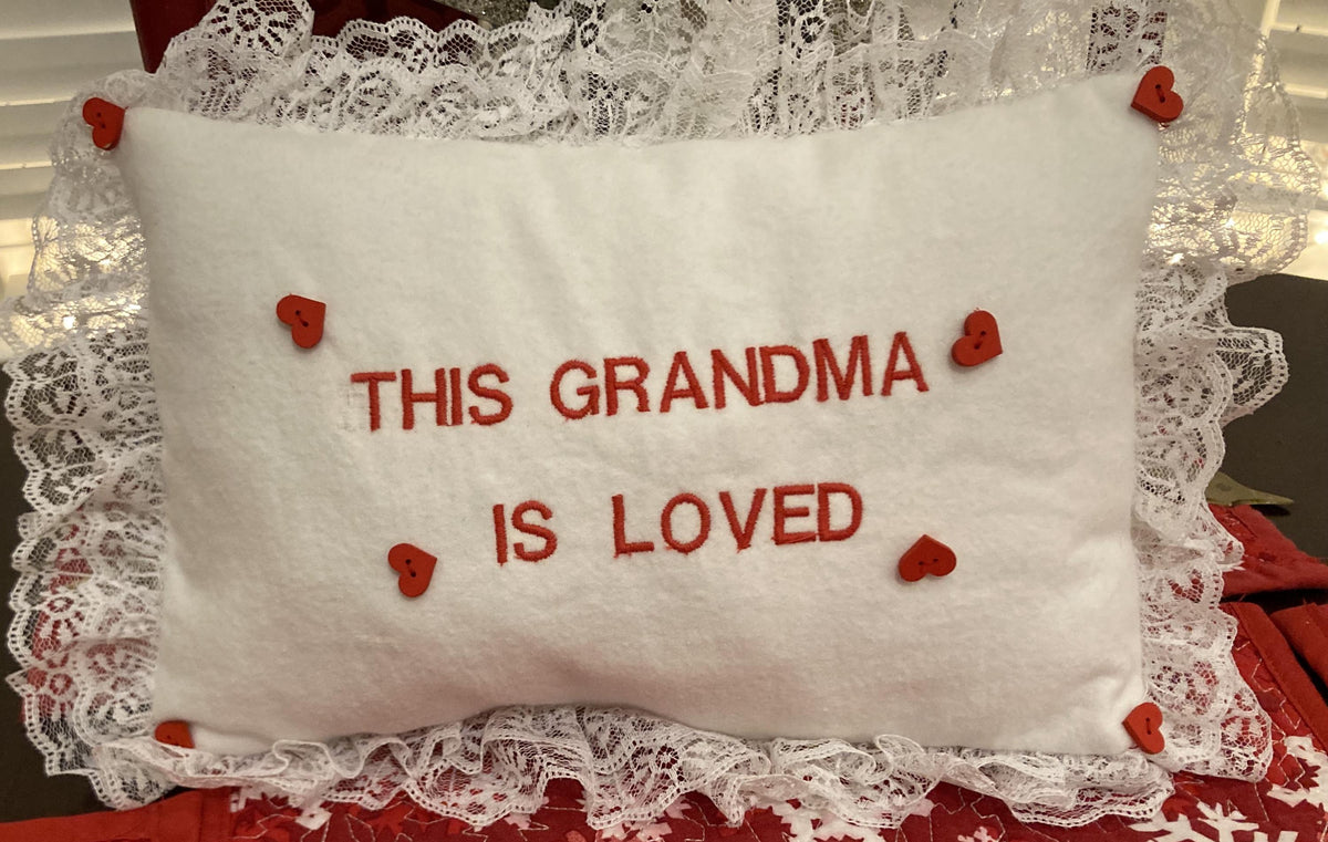Grandma pillow embroidered in red