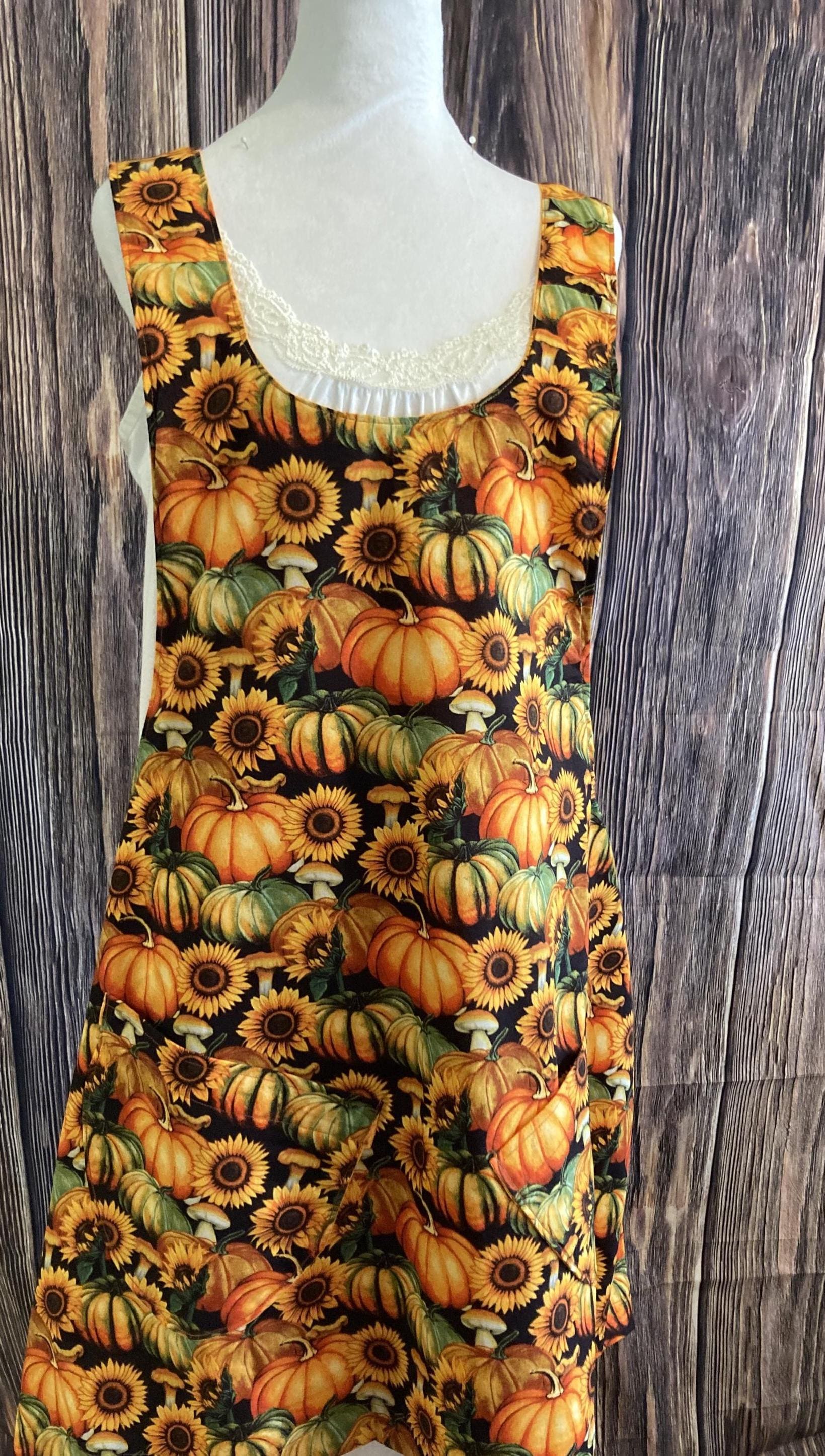 FALL HARVEST PUMPKINS on Black Background Reversible Cross Back Apron