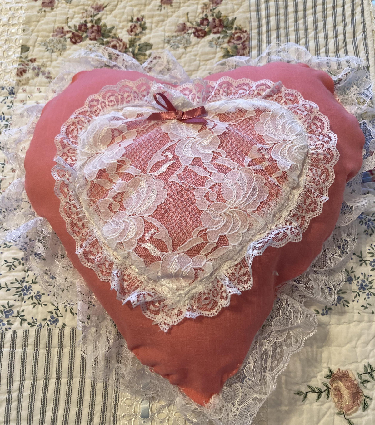 HEART PILLOW with lace trim For Valentine's Day