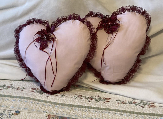 HEART PILLOWS in pink or purple fabric for Valentine's Day