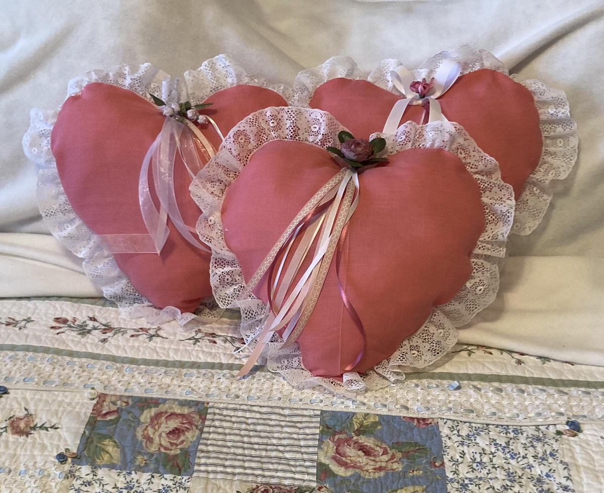 HEART PILLOW with lace trim For Valentine's Day