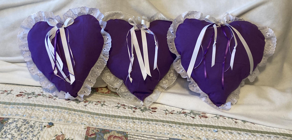HEART PILLOWS in pink or purple fabric for Valentine's Day