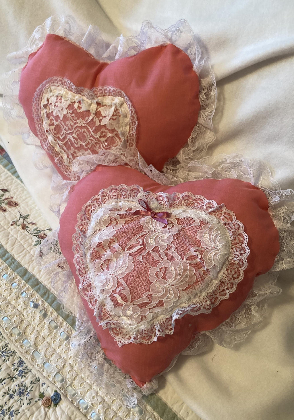 HEART PILLOW with lace trim For Valentine's Day