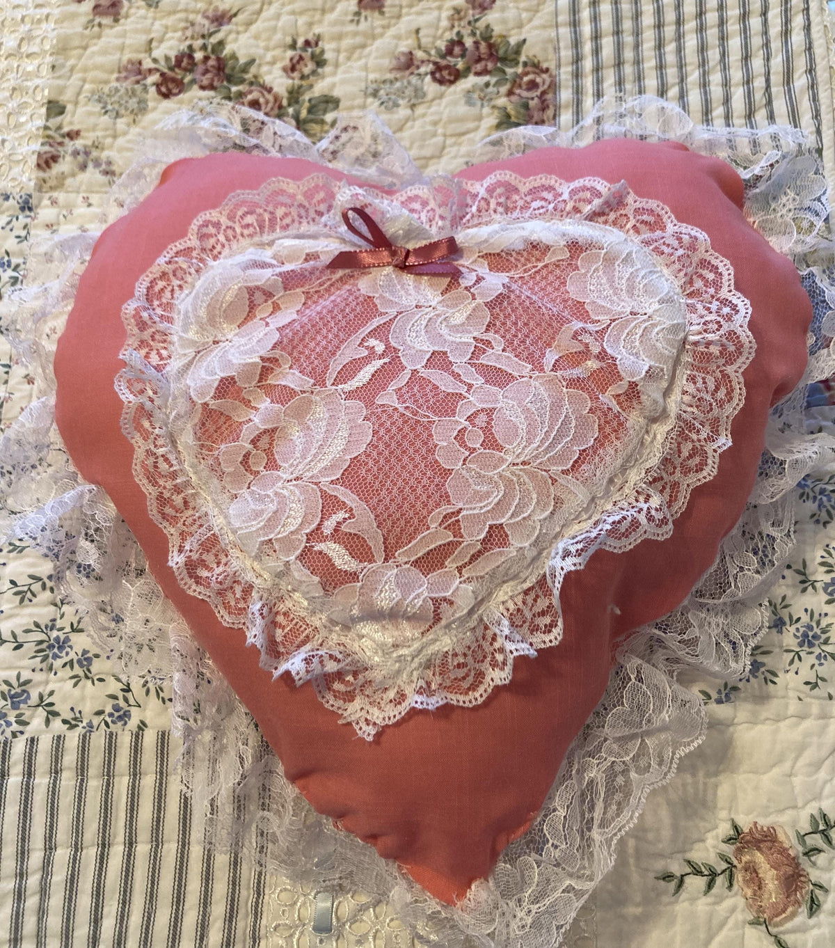HEART PILLOW with lace trim For Valentine's Day