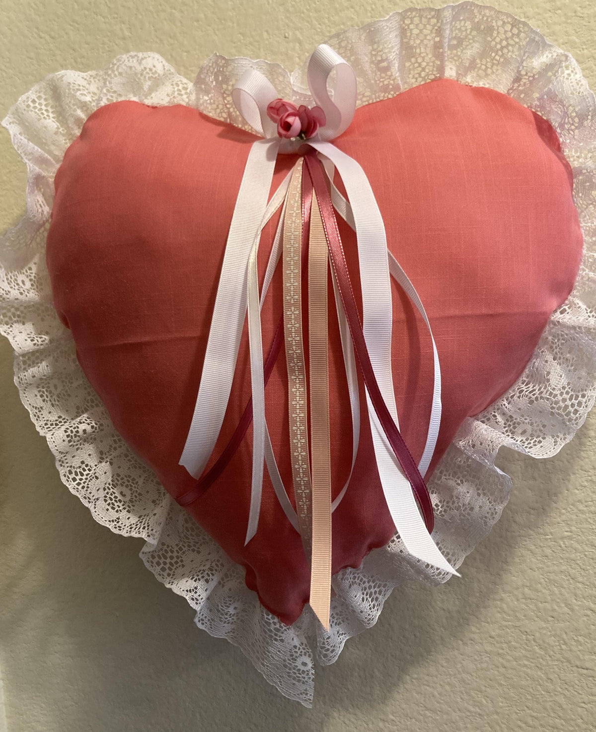 HEART PILLOW with lace trim For Valentine's Day