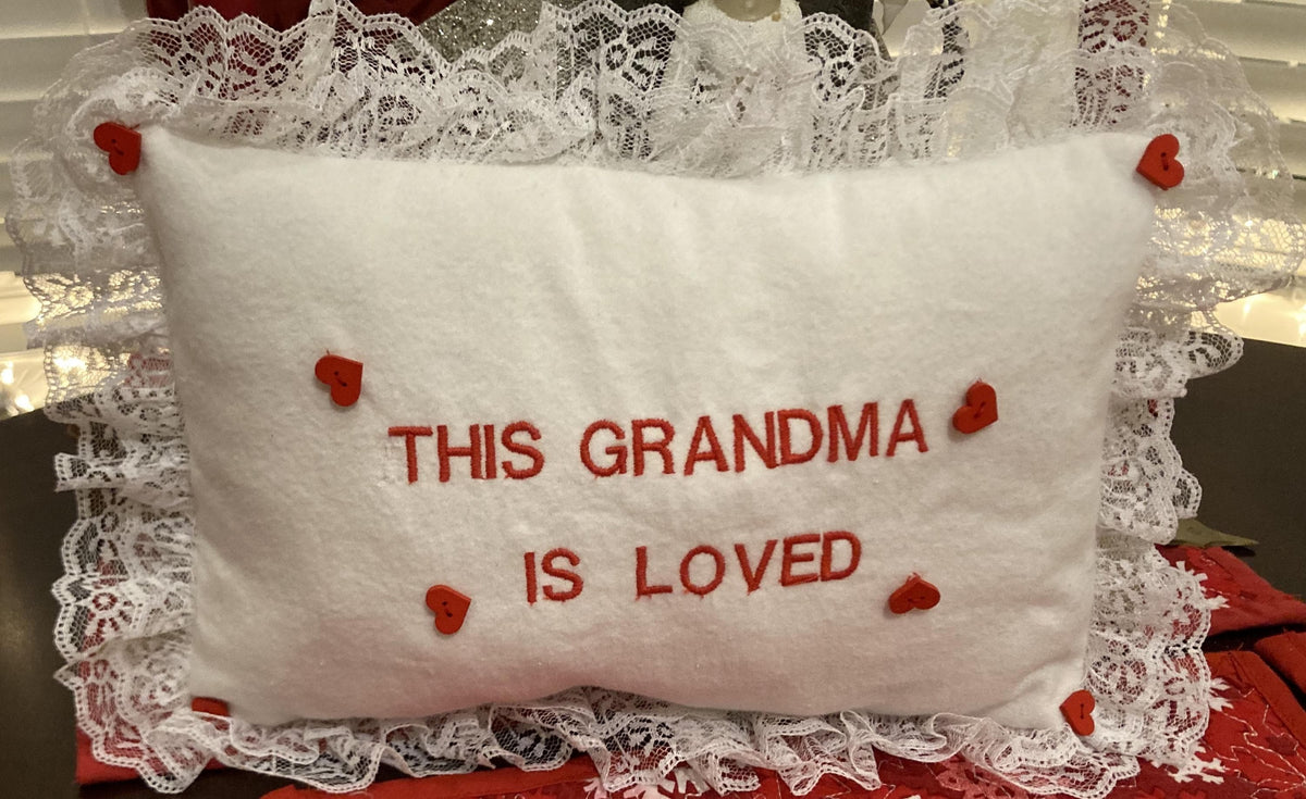 Grandma pillow embroidered in red