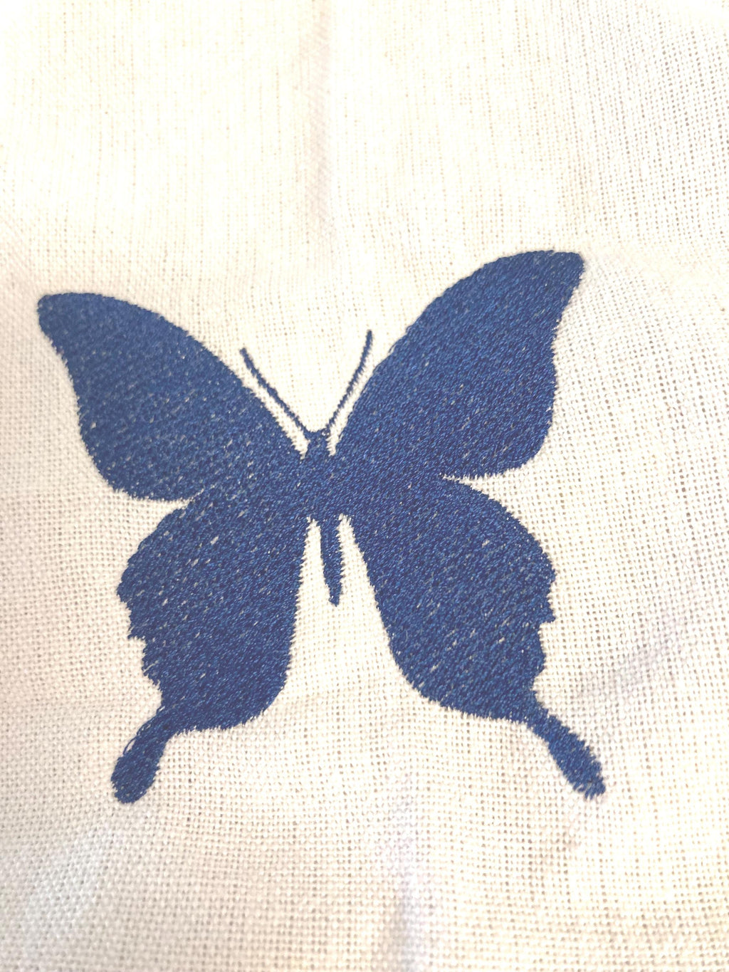 Blue Butterfly embroidered on cotton towel hanging