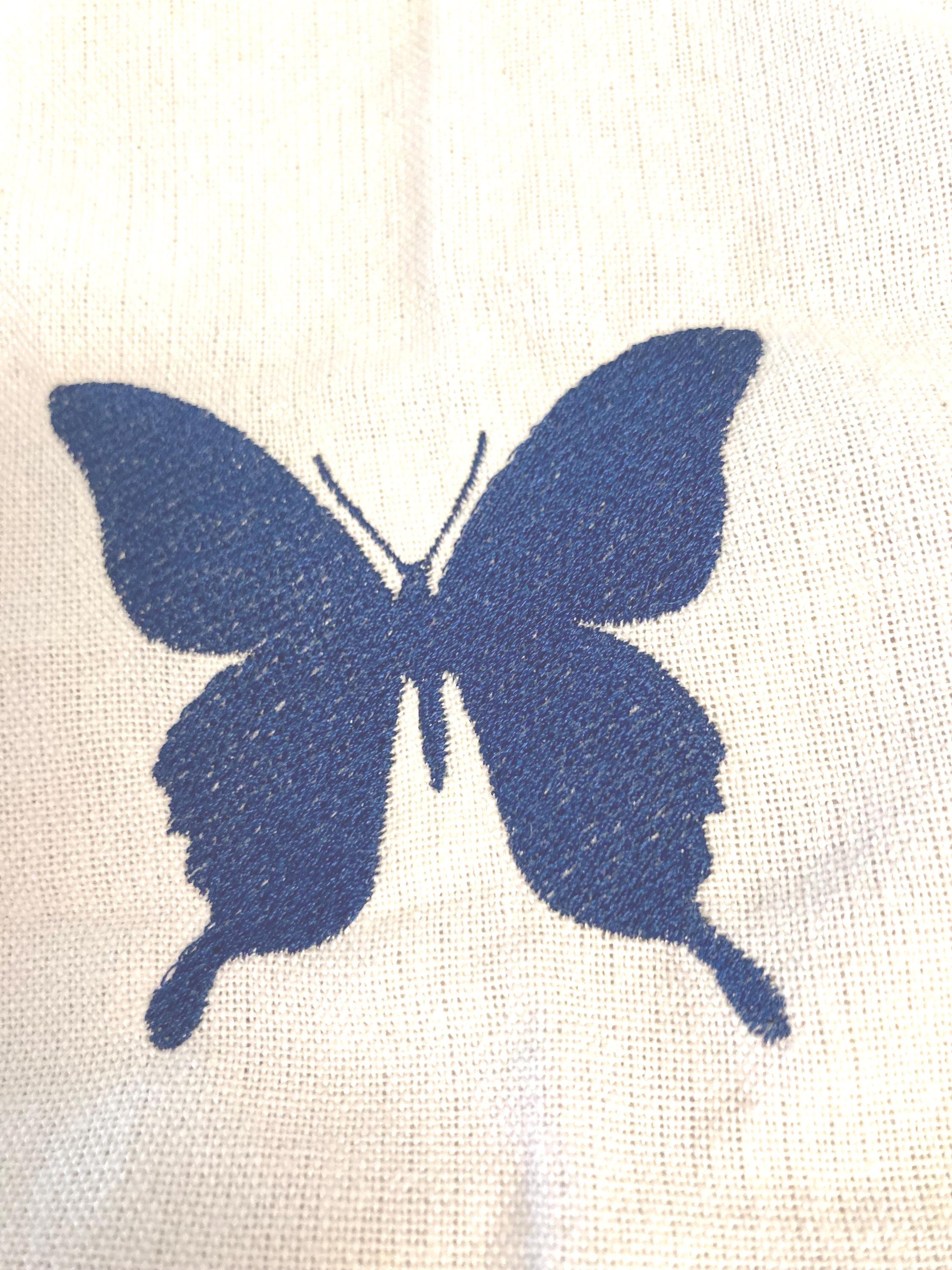 Blue Butterfly embroidered on cotton towel hanging