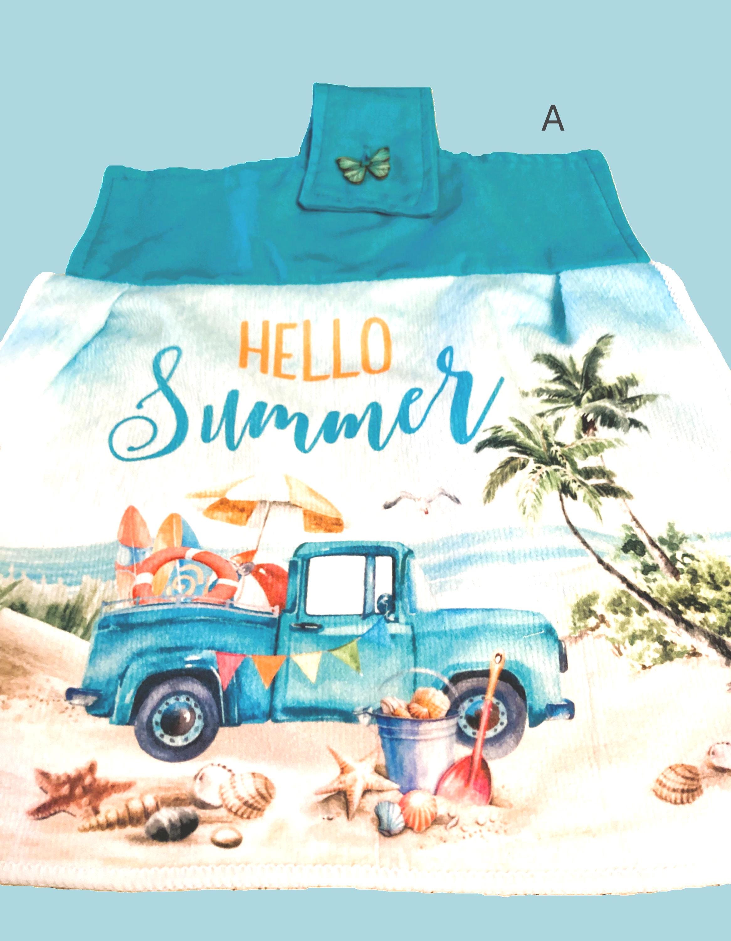 HELLO SUMMER! at the beach or ocean hanging towels