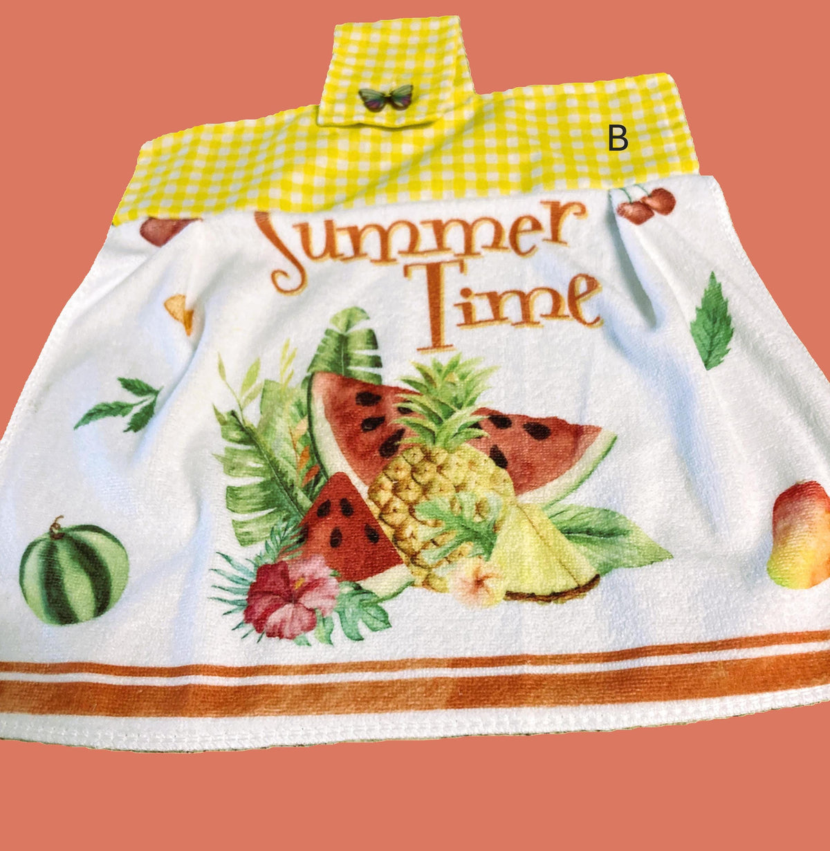 SUMMERTIME food and drinks pictured on hanging towels