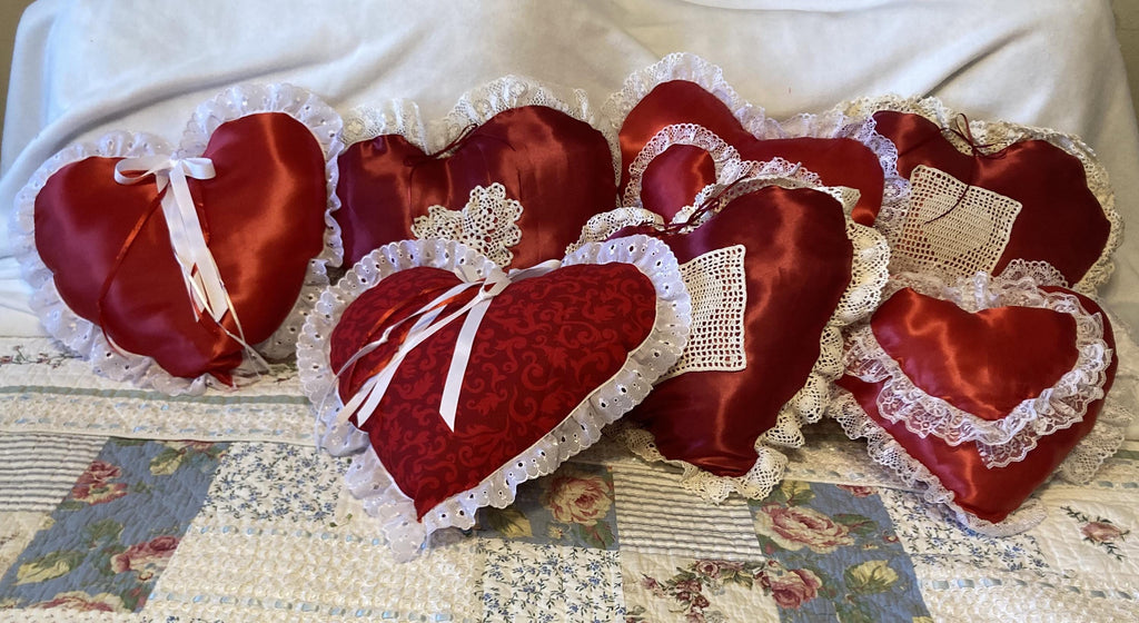 RED HEART PILLOWS Saying I Love You for Valentine's Day