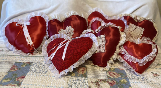RED HEART PILLOWS Saying I Love You for Valentine's Day