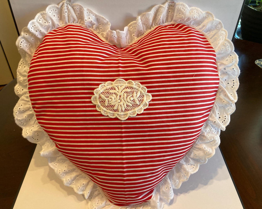 RED & WHITE STRIPED Heart Pillows for Valentine Day or All Year