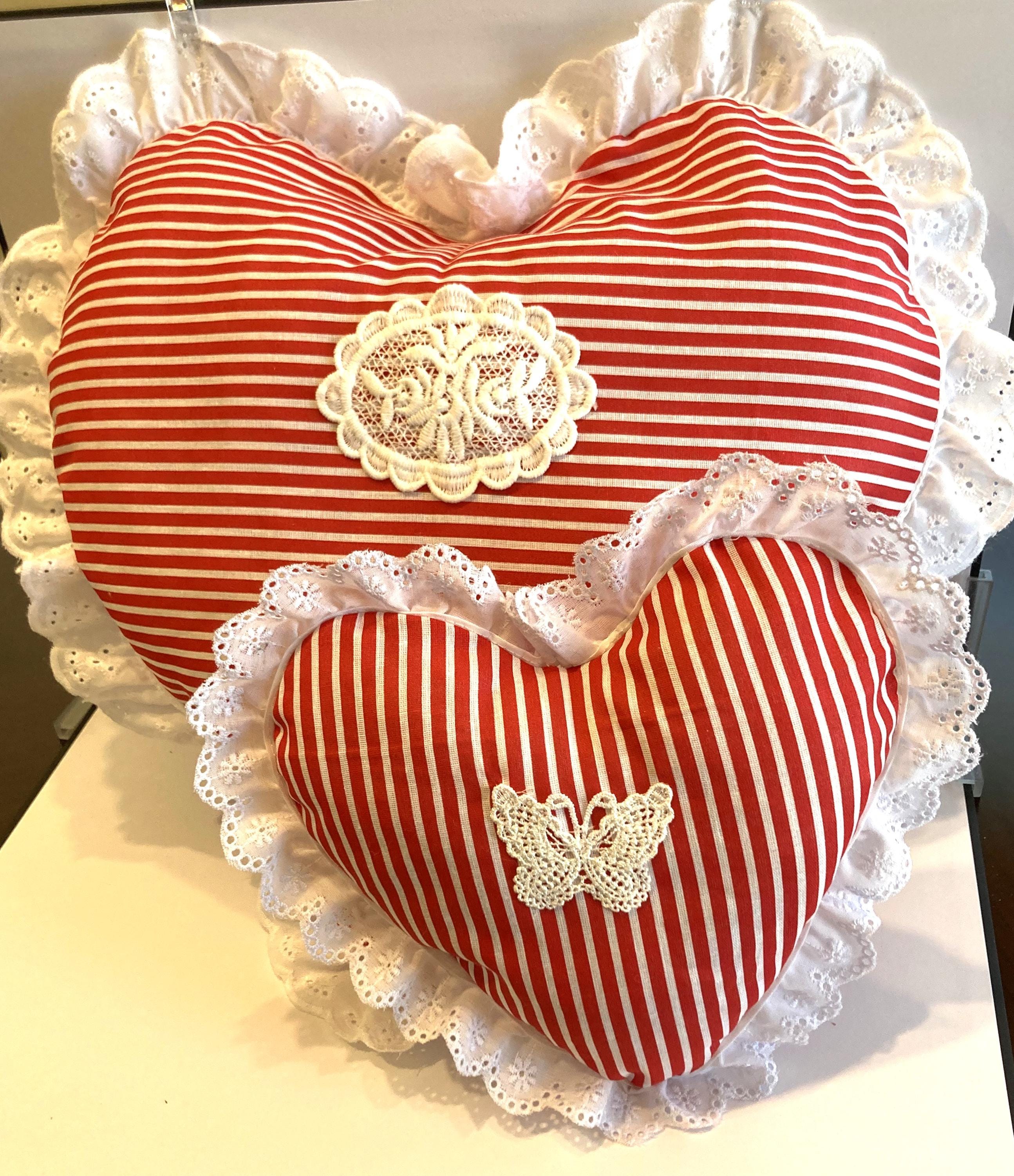 RED & WHITE STRIPED Heart Pillows for Valentine Day or All Year