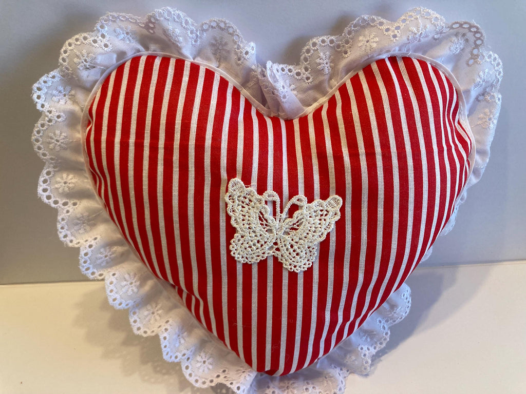 RED & WHITE STRIPED Heart Pillows for Valentine Day or All Year