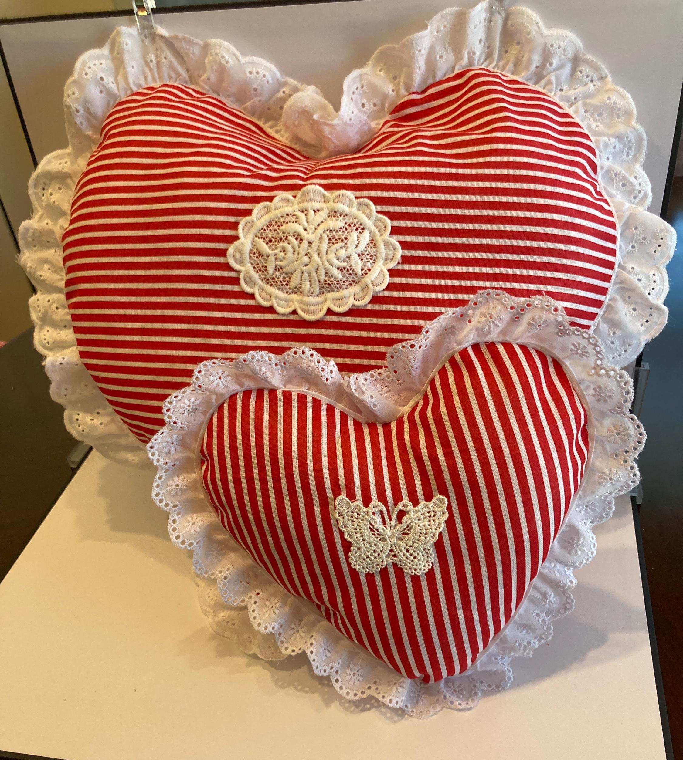 RED & WHITE STRIPED Heart Pillows for Valentine Day or All Year