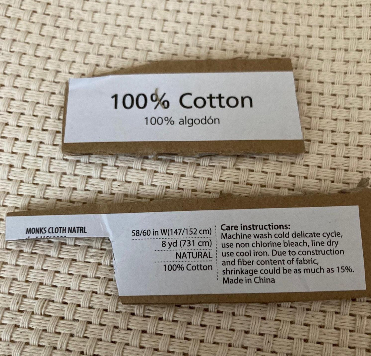 MONKS CLOTH NATURAL 100% Cotton for punch needle work 1 yard piece