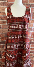 Reversible Christmas Apron: Faux Cross Stitch Reindeer, Red Black Plaid (1x-2x)