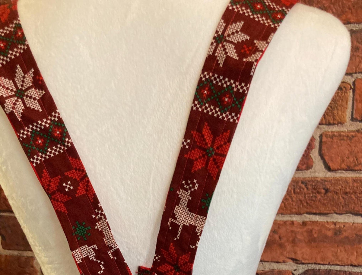 Reversible Christmas Apron: Faux Cross Stitch Reindeer, Red Black Plaid (1x-2x)
