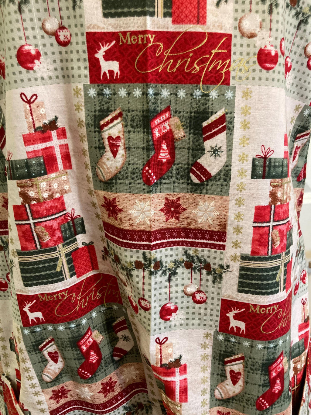 RETRO CHRISTMAS STOCKINGS on Reversible Cross Back Apron