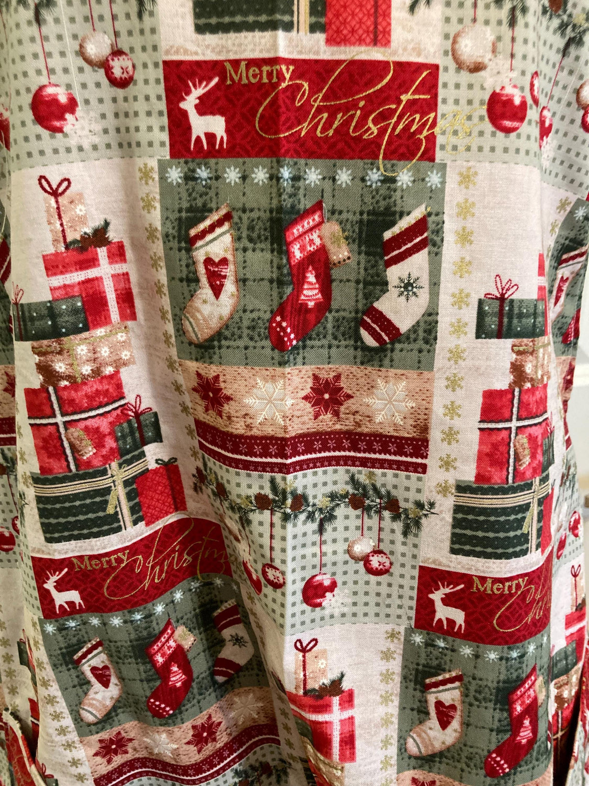 RETRO CHRISTMAS STOCKINGS on Reversible Cross Back Apron