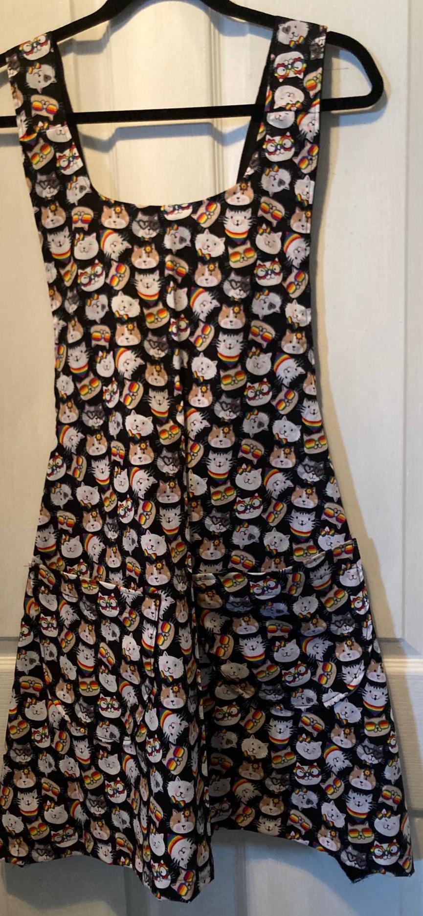 Handmade Cross Back Reversible Apron with Cats and More Cats