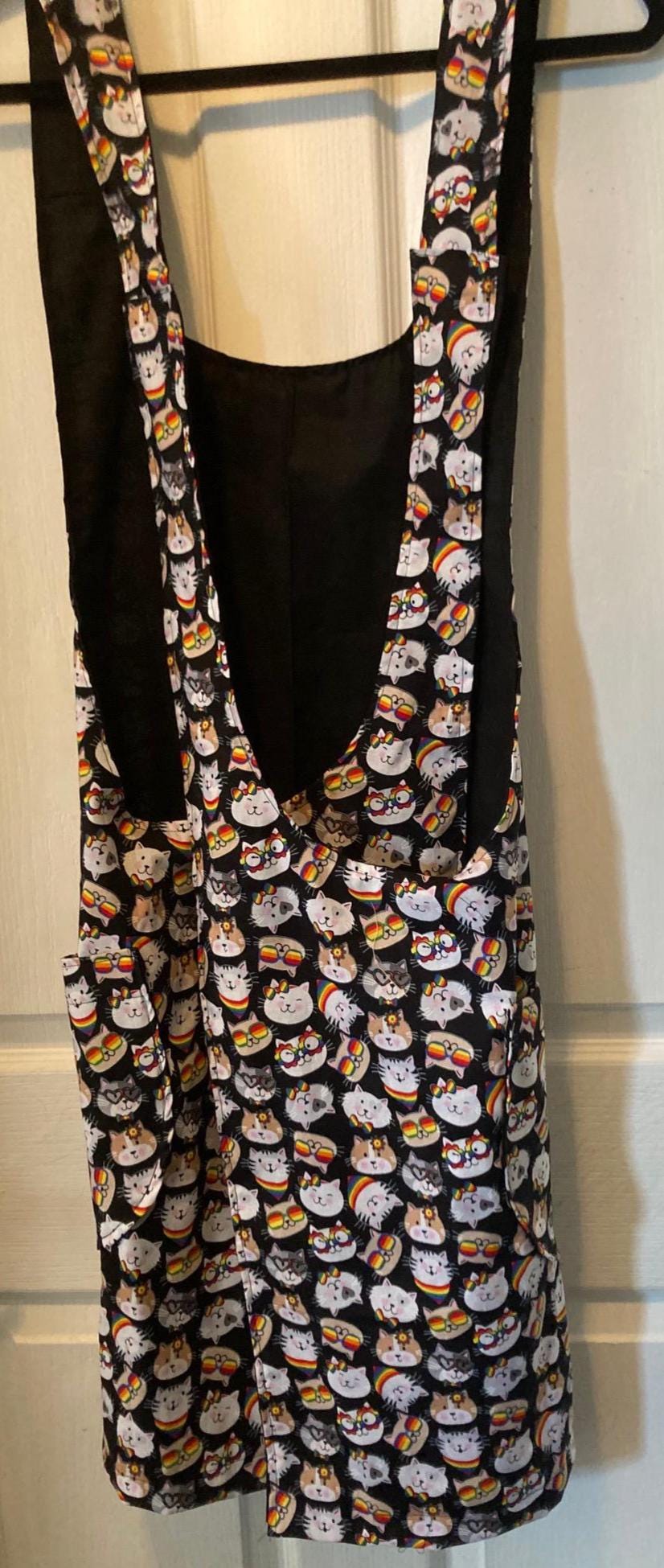 Handmade Cross Back Reversible Apron with Cats and More Cats