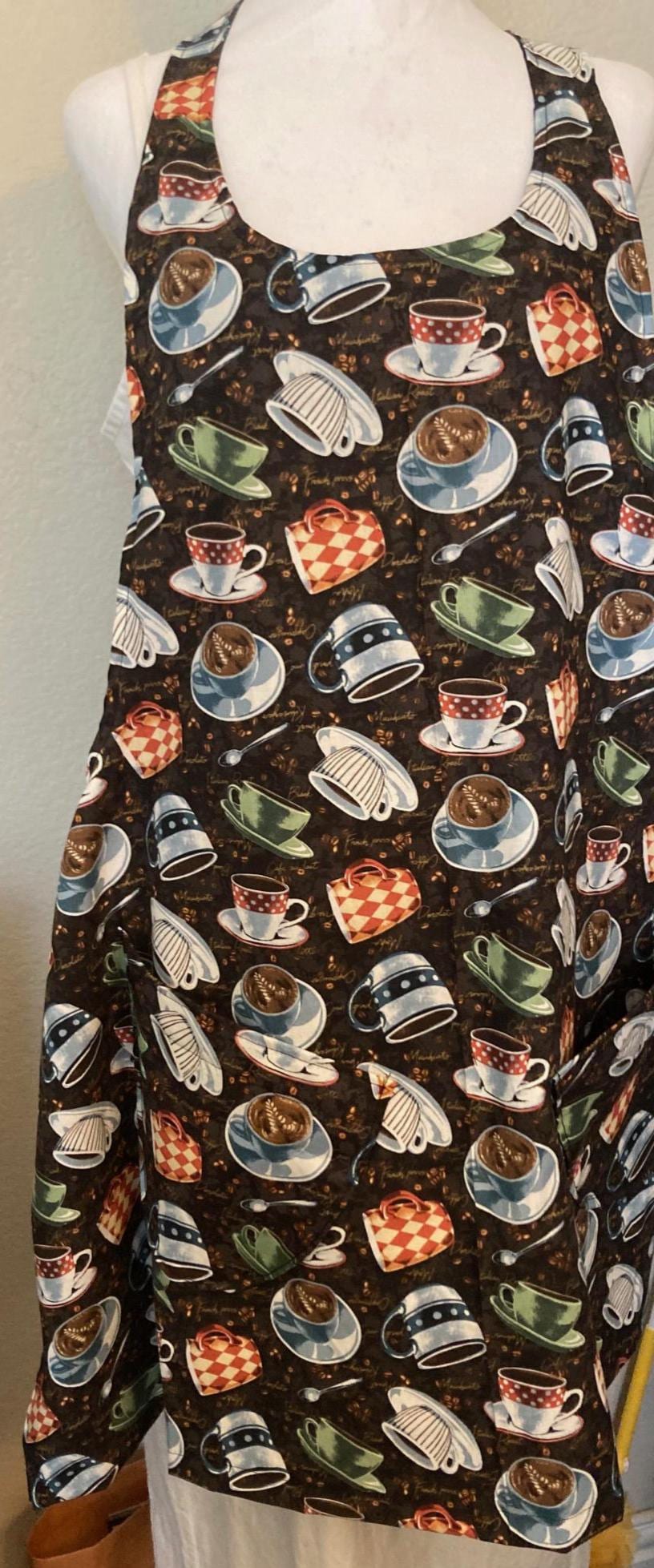 Handmade Cup of Coffee Time in a Reversible Cross Back Apron