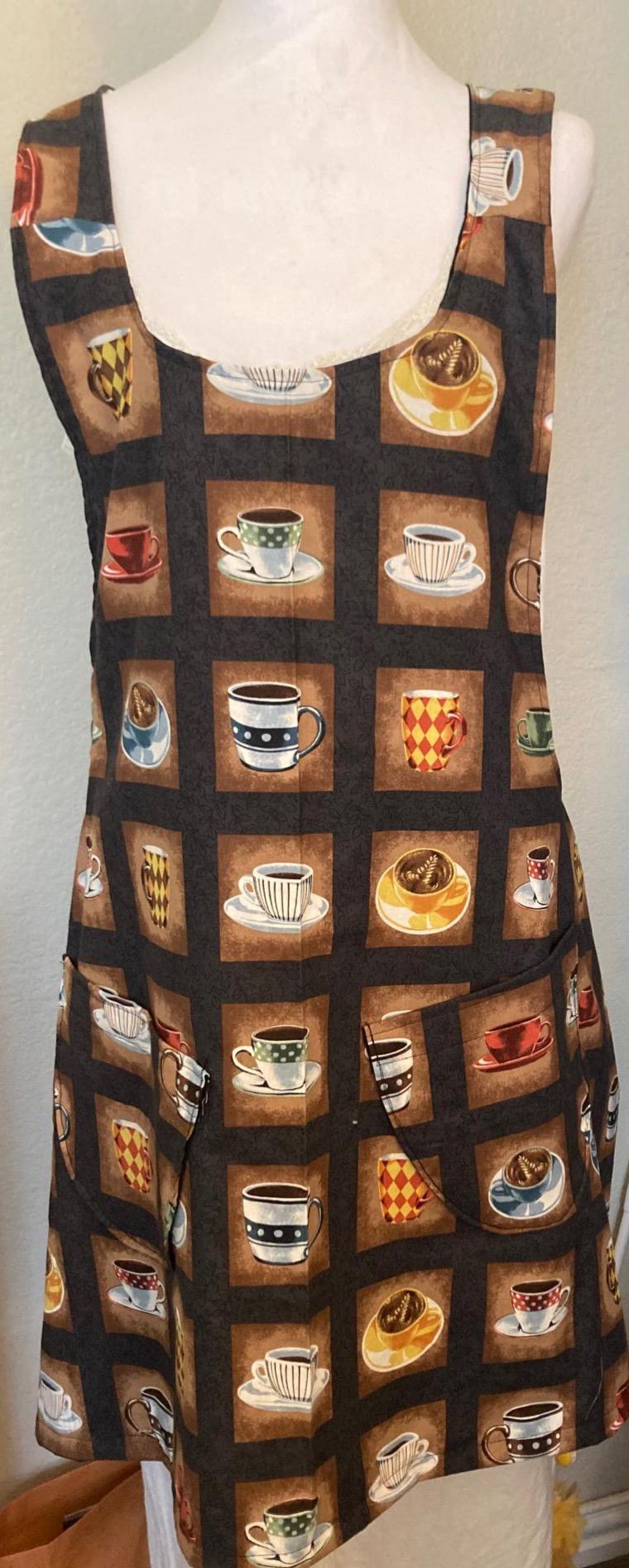 Handmade Cup of Coffee Time in a Reversible Cross Back Apron