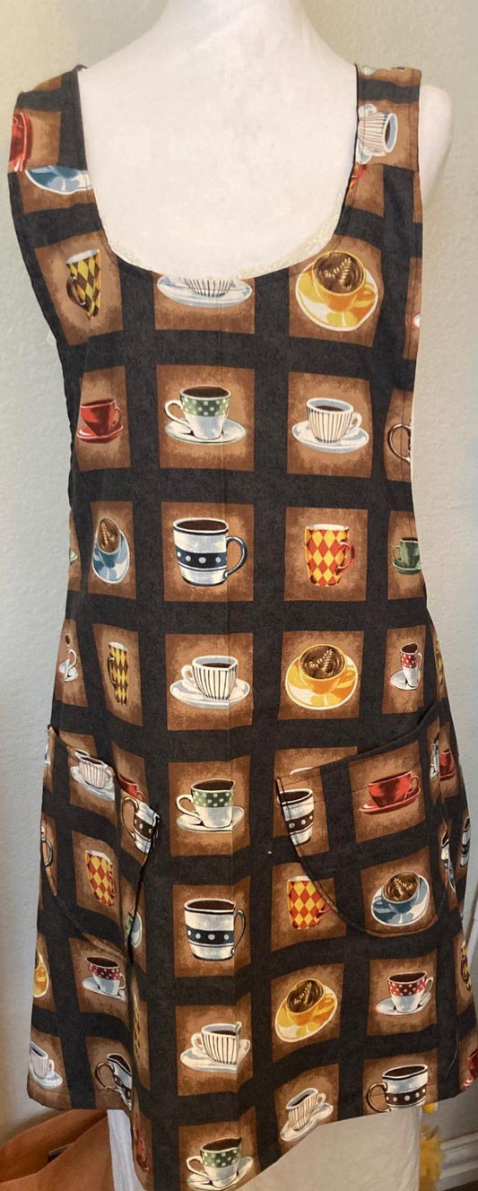 Handmade Cup of Coffee Time in a Reversible Cross Back Apron