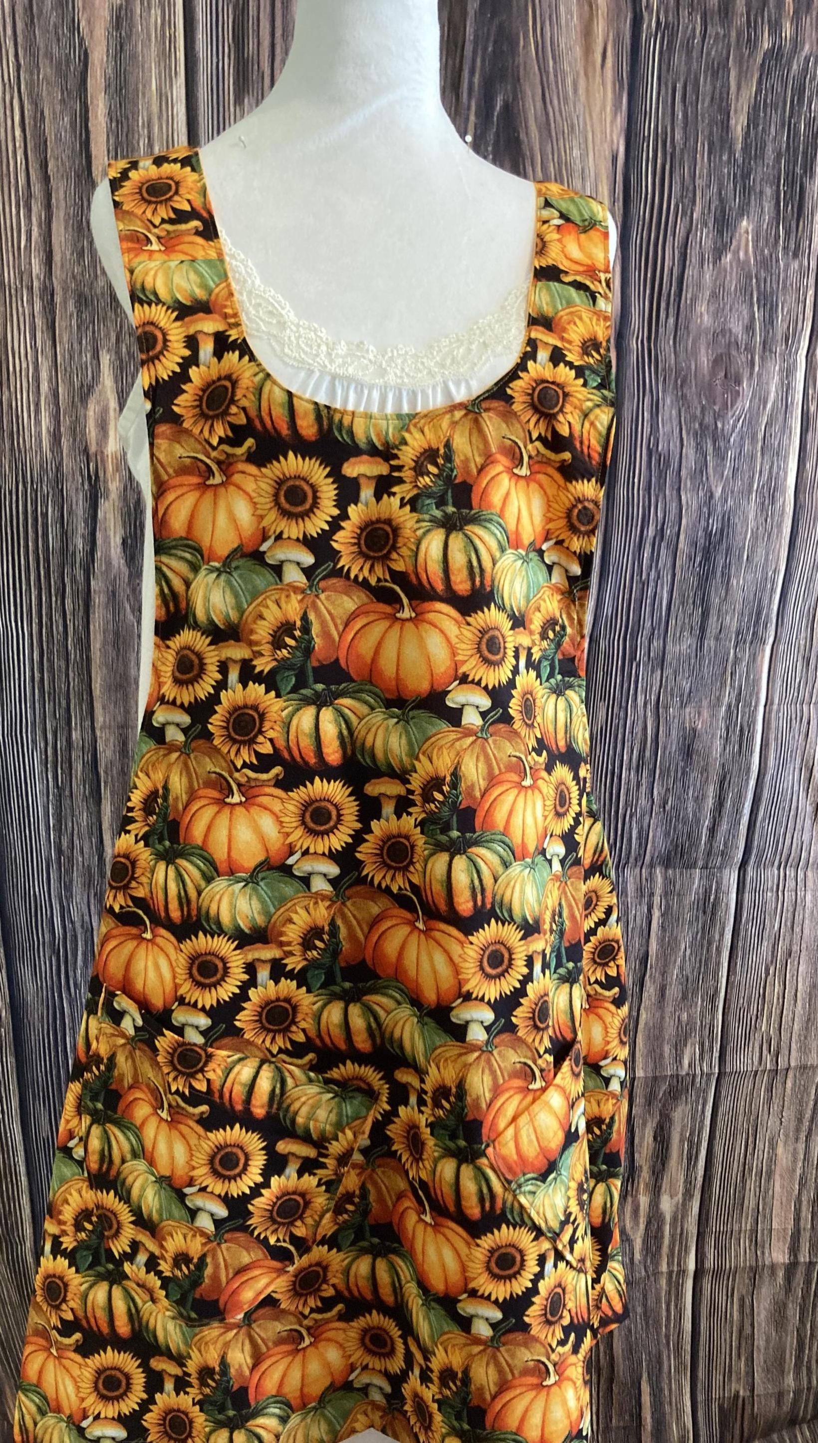 FALL HARVEST PUMPKINS on Black Background Reversible Cross Back Apron