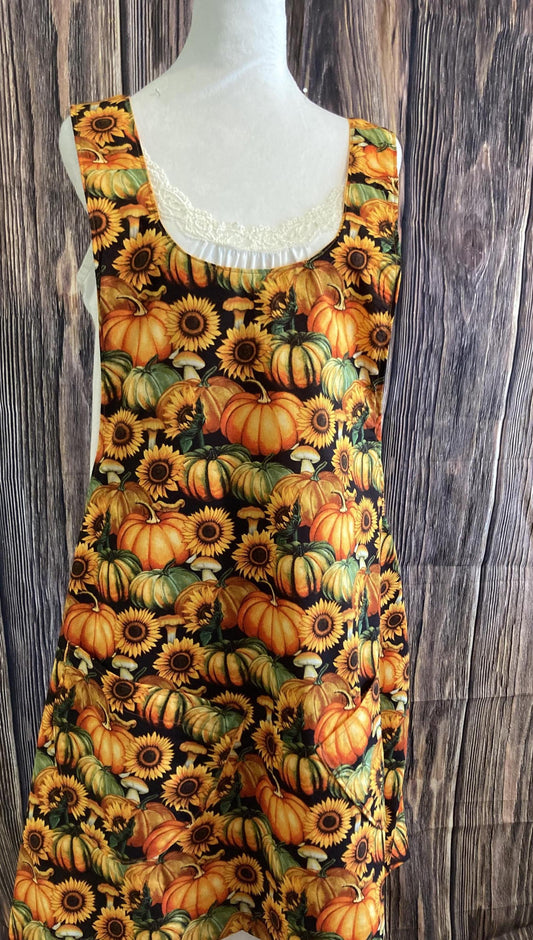 FALL HARVEST PUMPKINS on Black Background Reversible Cross Back Apron