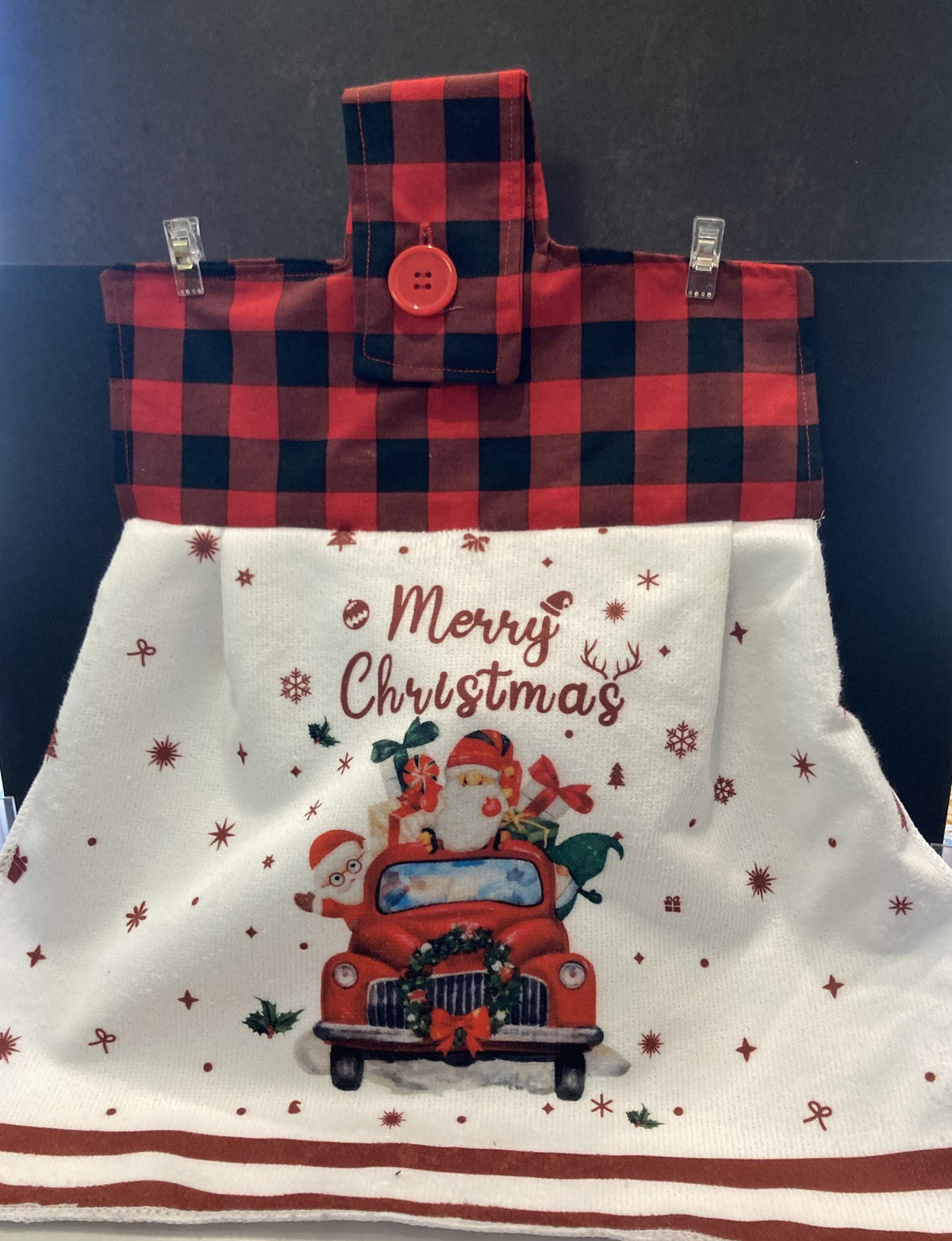 Hanging Towels Christmas with Red Black Plaid hanger top