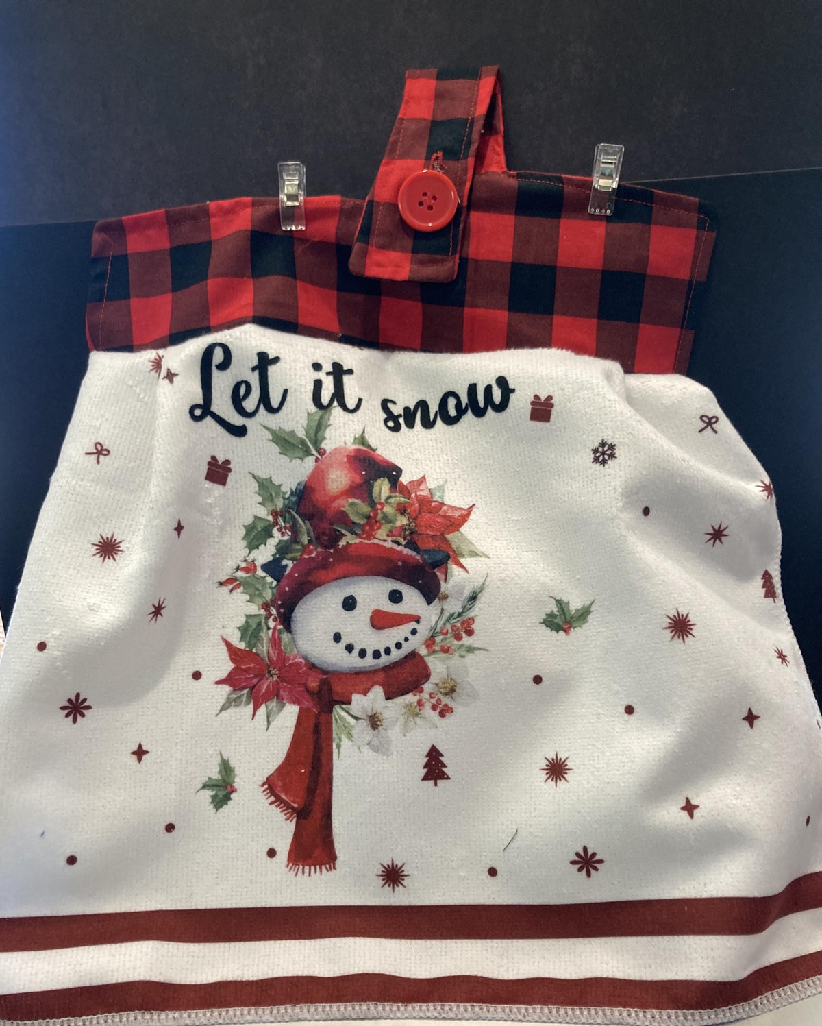 Hanging Towels Christmas with Red Black Plaid hanger top