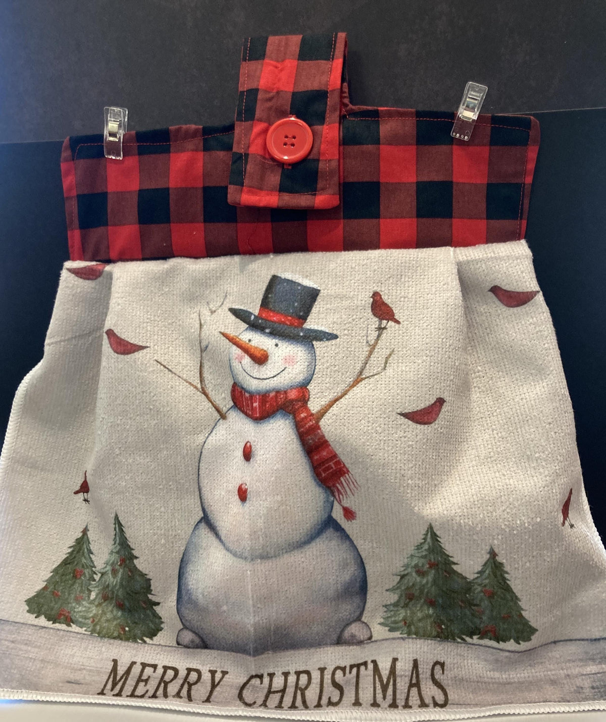 Hanging Towels Christmas with Red Black Plaid hanger top