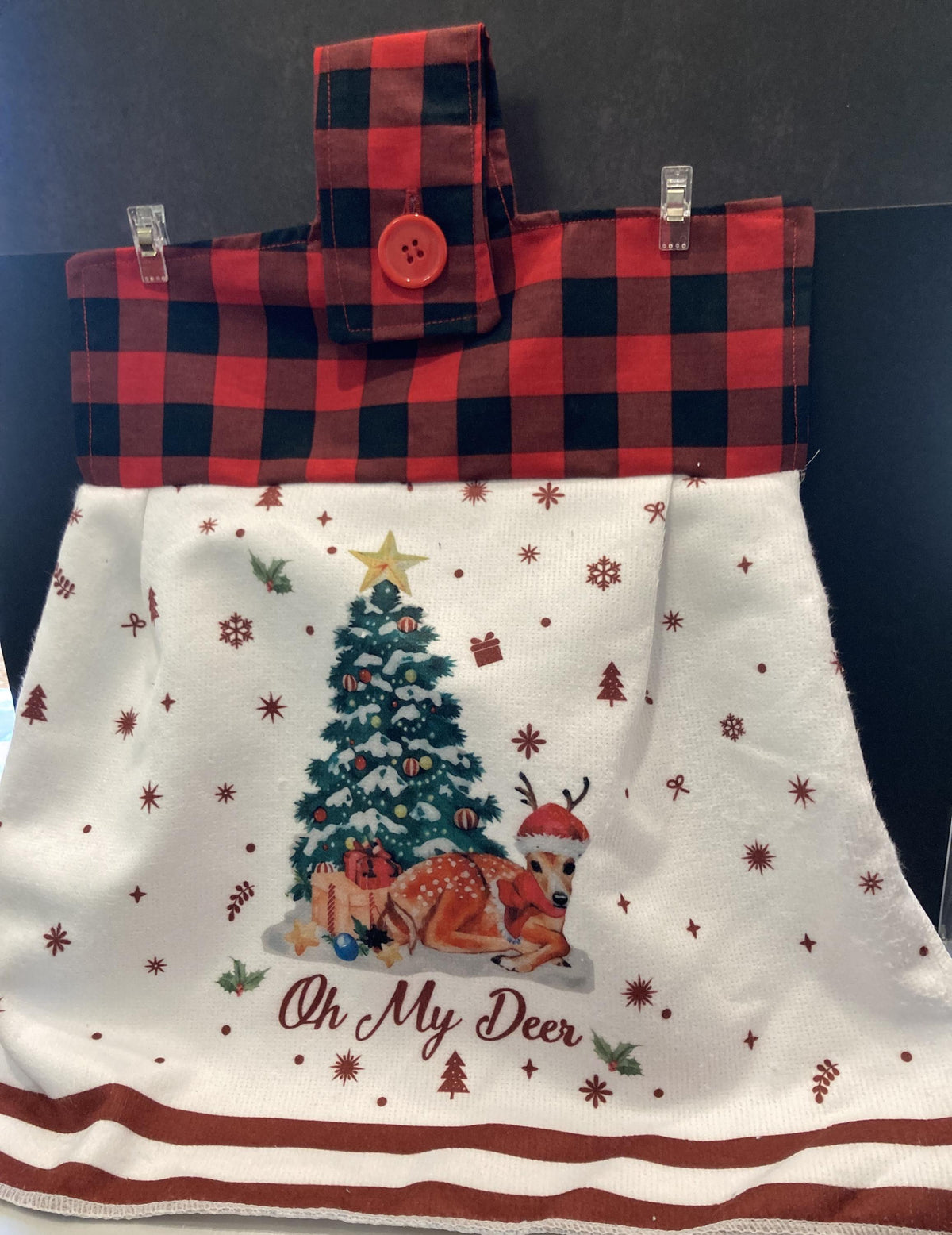 Hanging Towels Christmas with Red Black Plaid hanger top