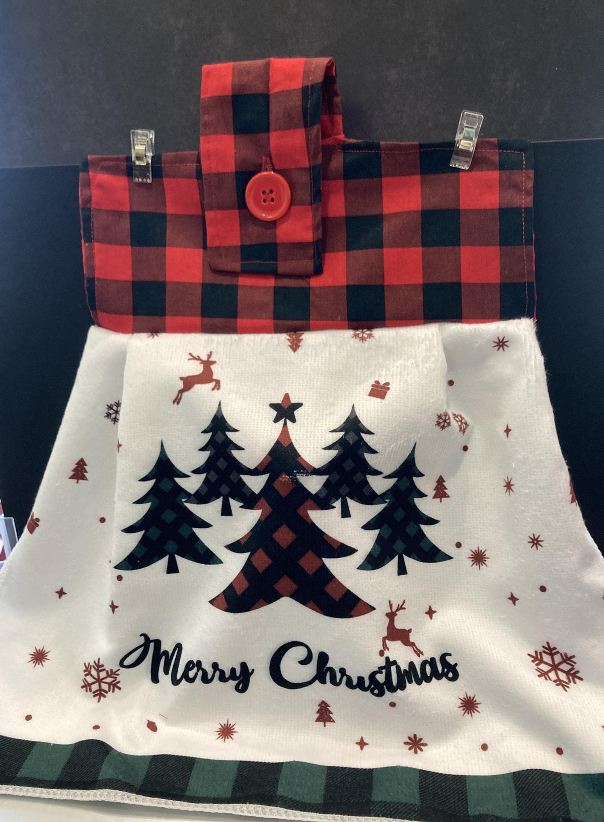 Hanging Towels Christmas with Red Black Plaid hanger top