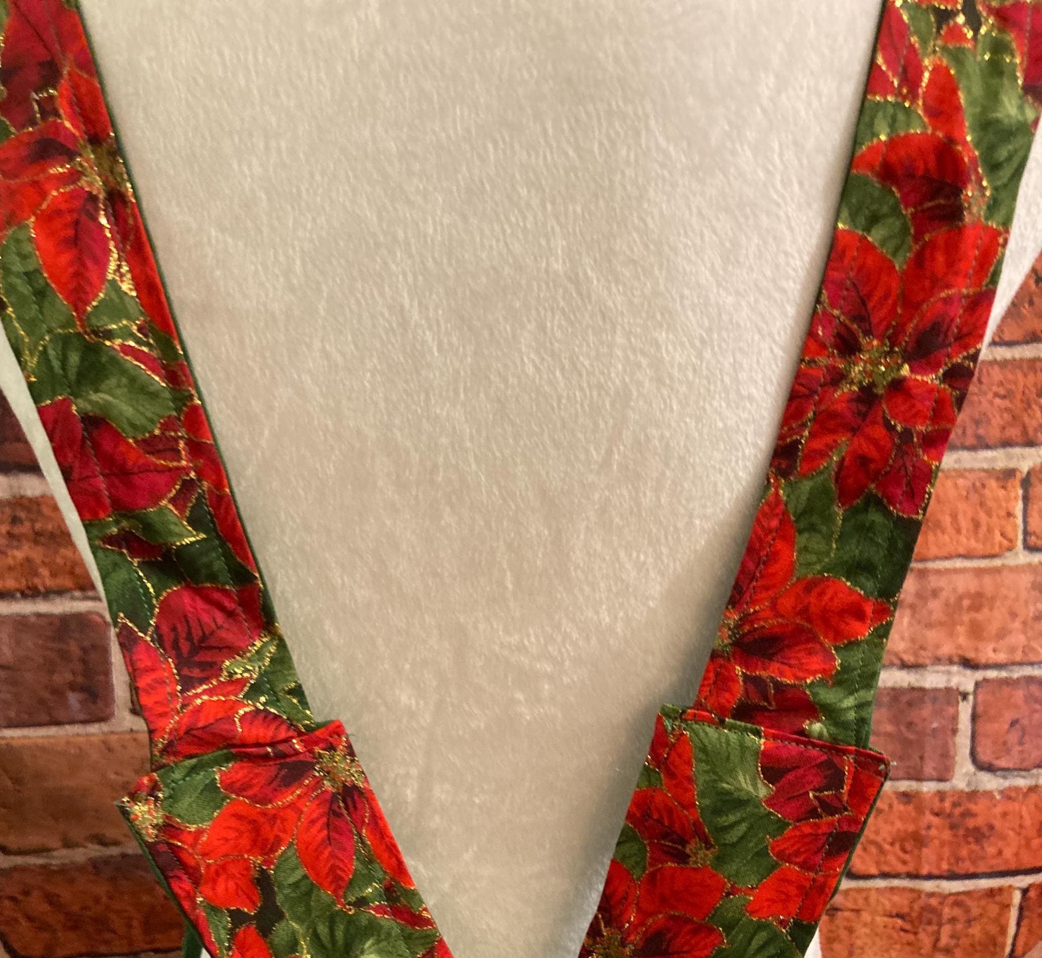 RED GLITTER POINSETTIAS Reversible Cross Back Apron