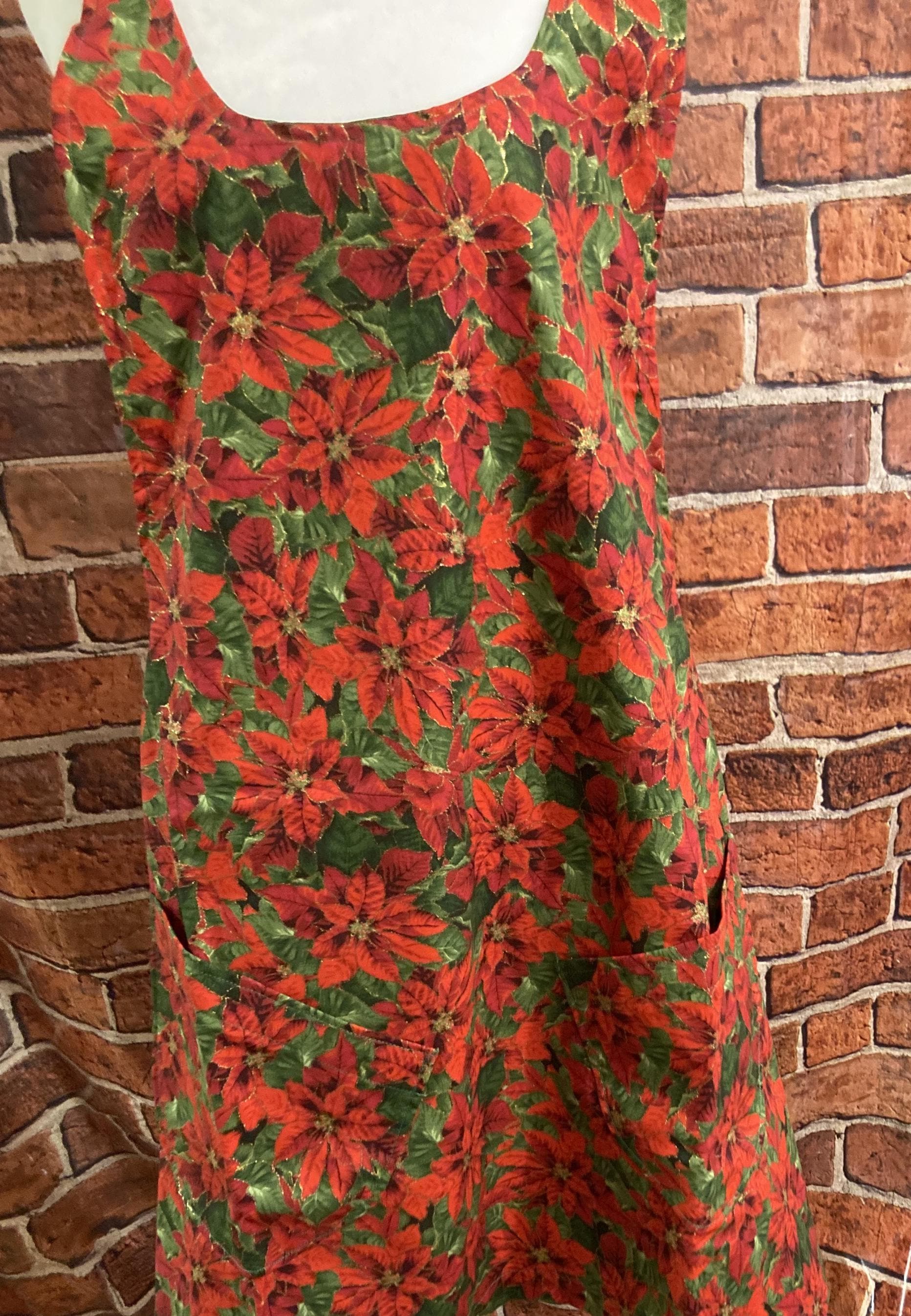RED GLITTER POINSETTIAS Reversible Cross Back Apron