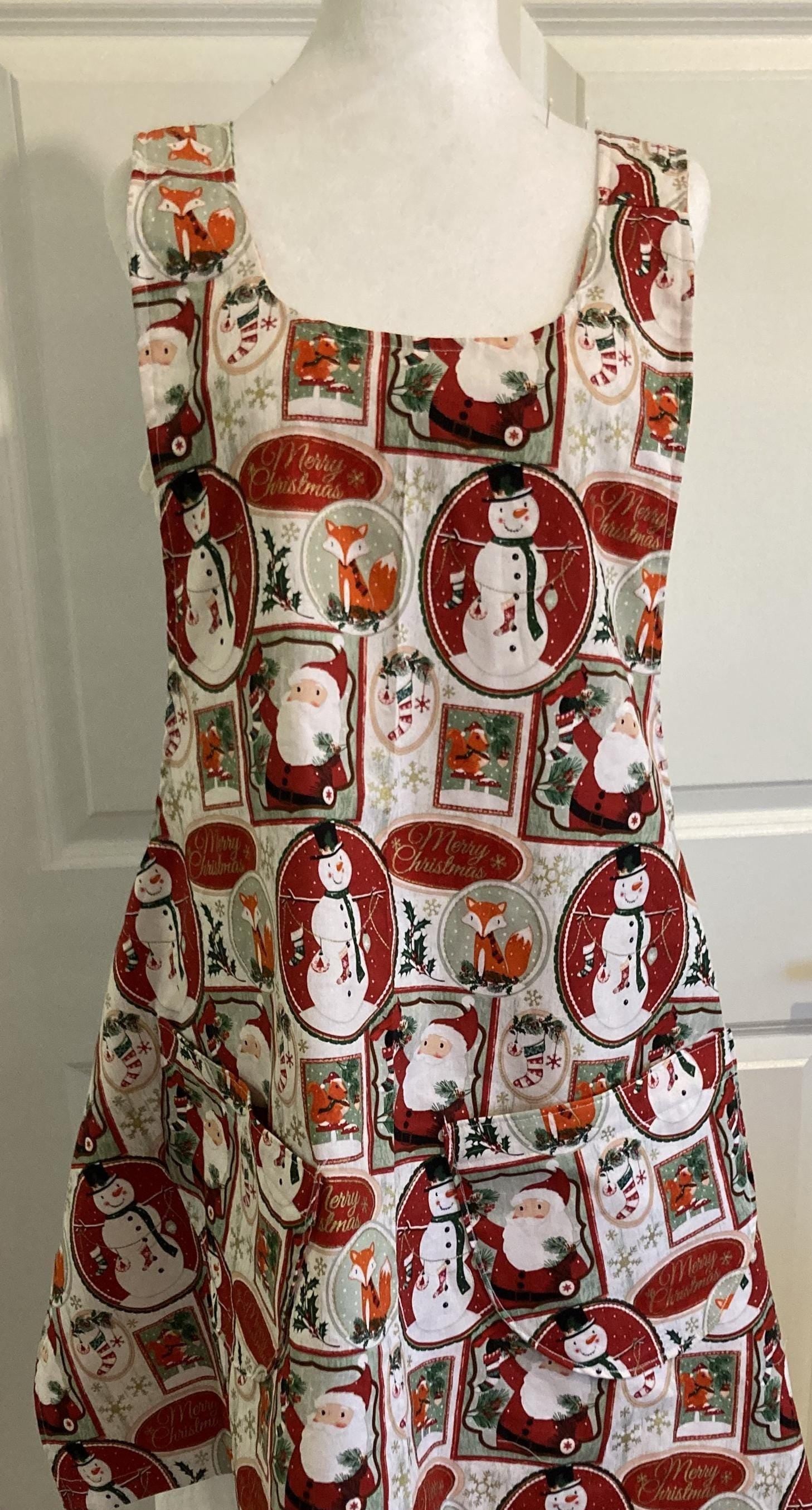 RETRO SNOWMAN SANTA Christmas Reversible Cross Back Apron