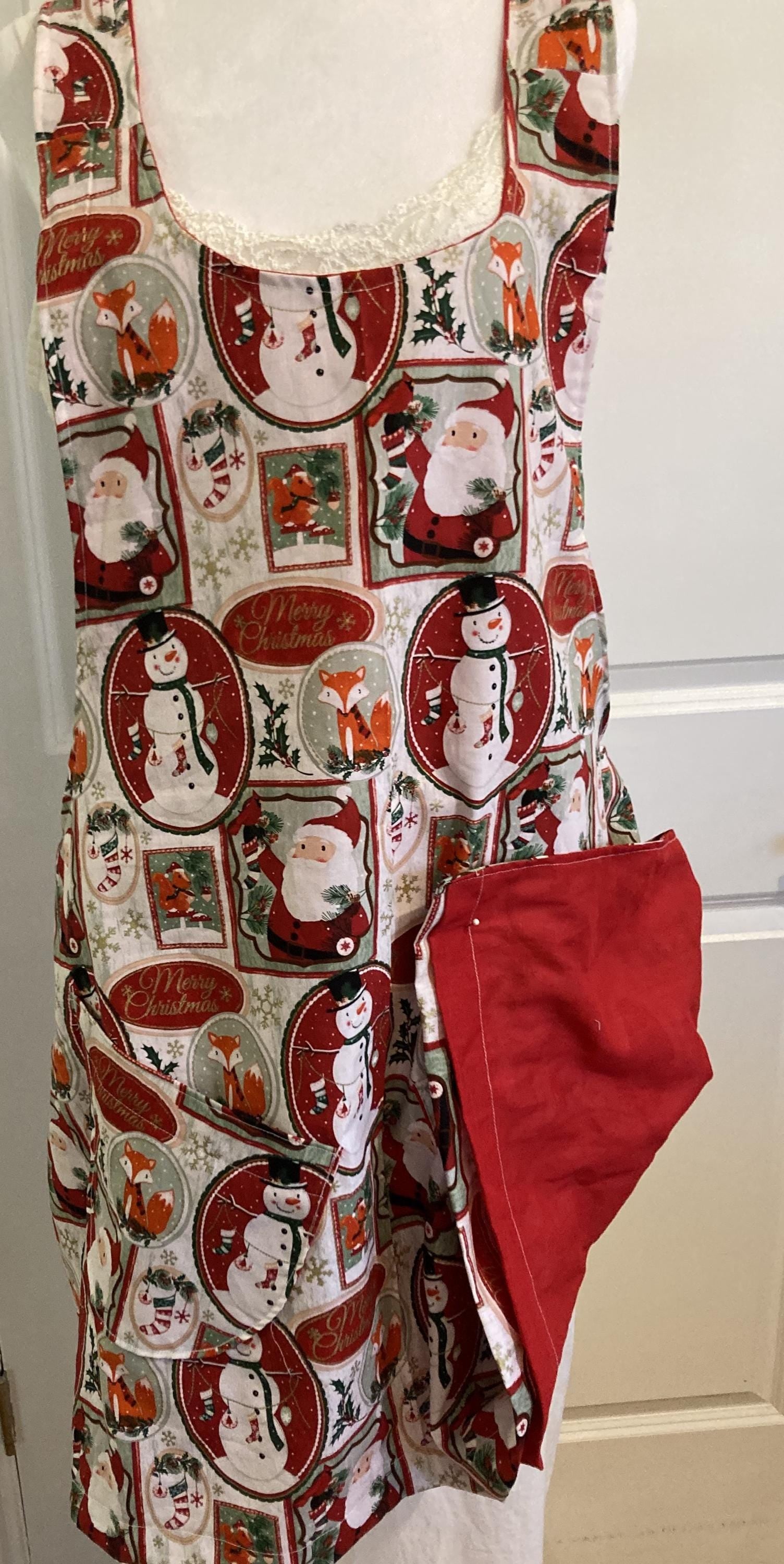 RETRO SNOWMAN SANTA Christmas Reversible Cross Back Apron