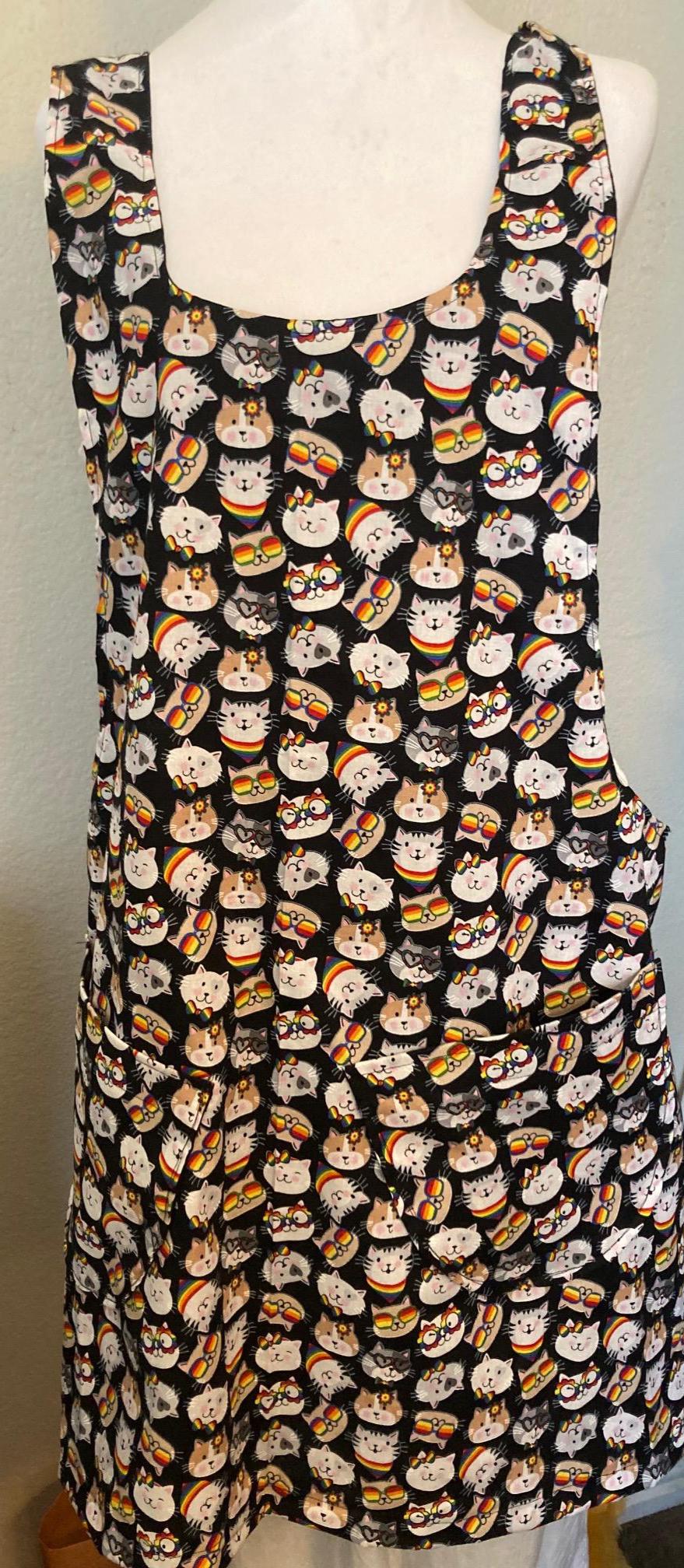 Handmade Cross Back Reversible Apron with Cats and More Cats