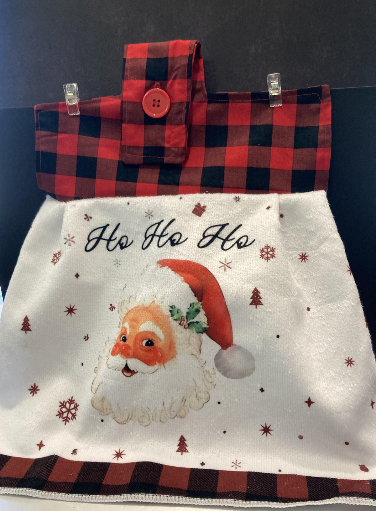 Hanging Towels Christmas with Red Black Plaid hanger top