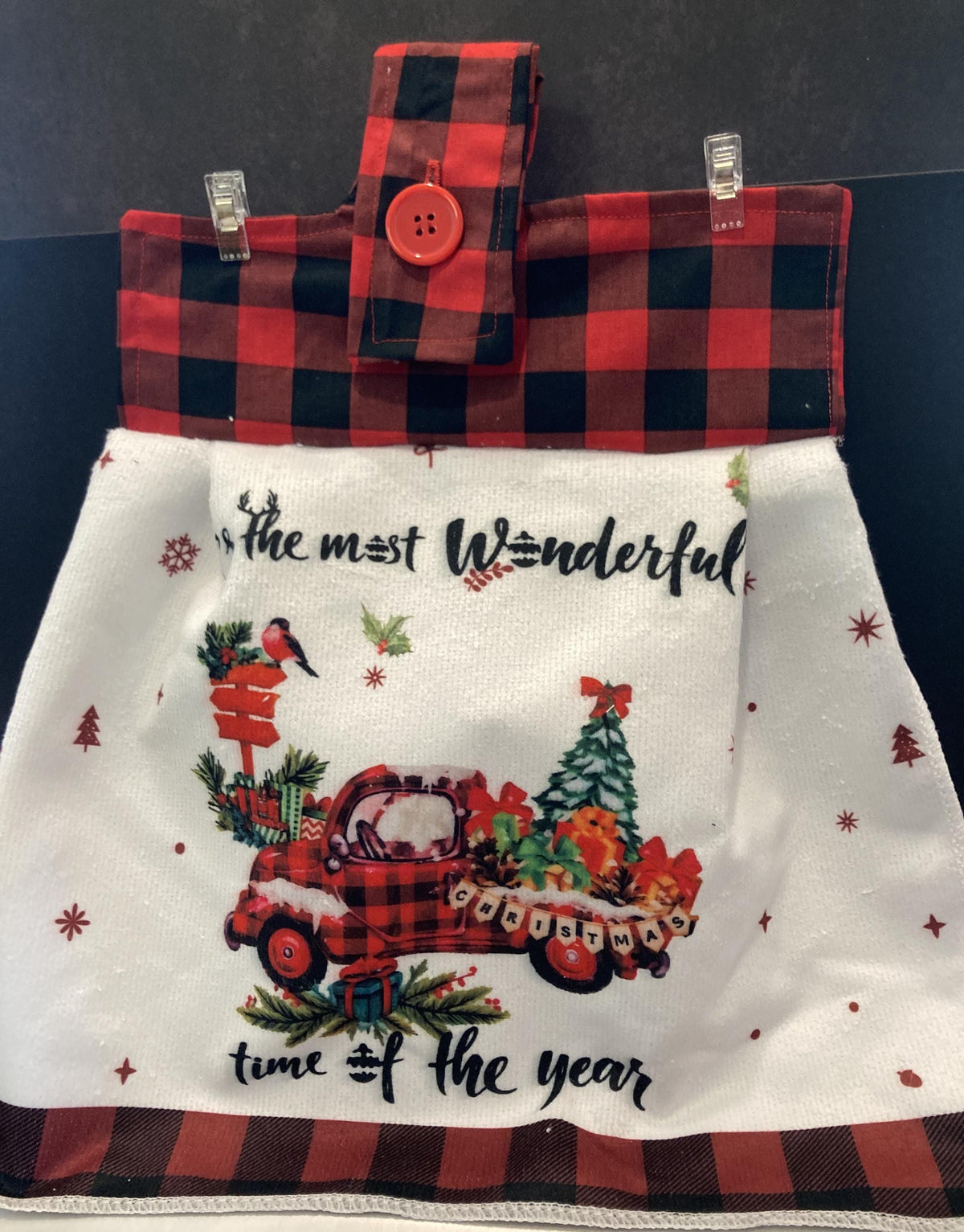 Hanging Towels Christmas with Red Black Plaid hanger top