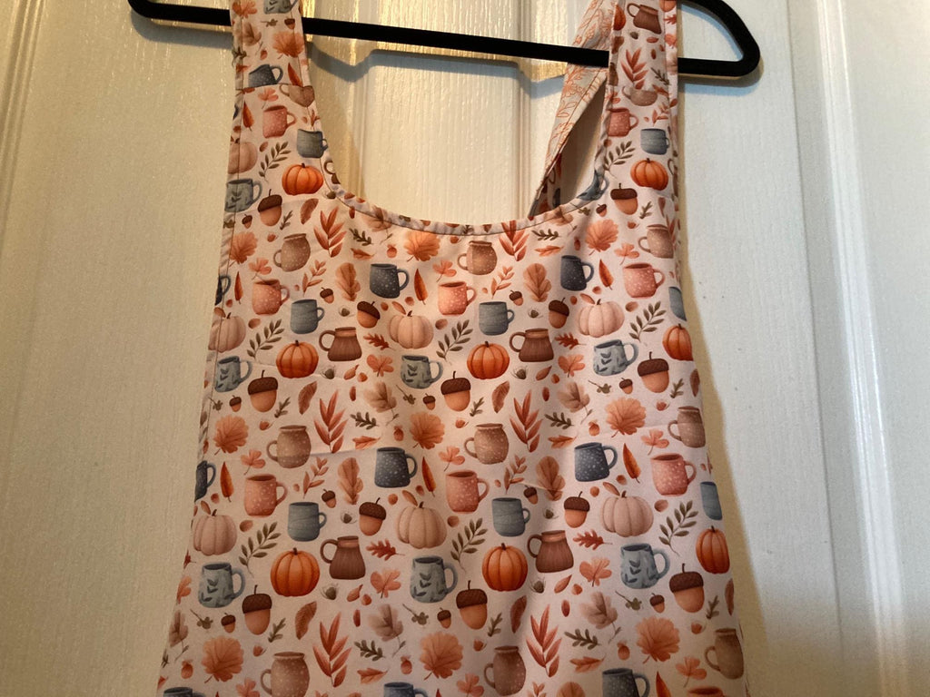 Handmade Harvest Time for Mug of Hot Drink Reversible Cross Back Apron