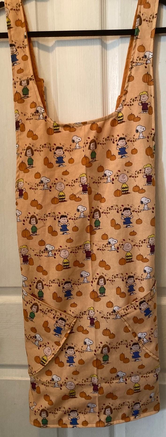 Peanuts Harvest Reversible Cross back Apron, Pumpkins colored, Pockets, Kitchen Wear