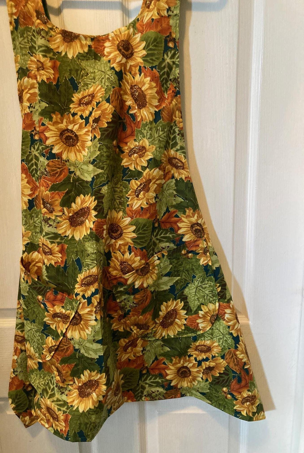 Elegant Green or Red Background with Sunflowers Reversible Cross Back Apron