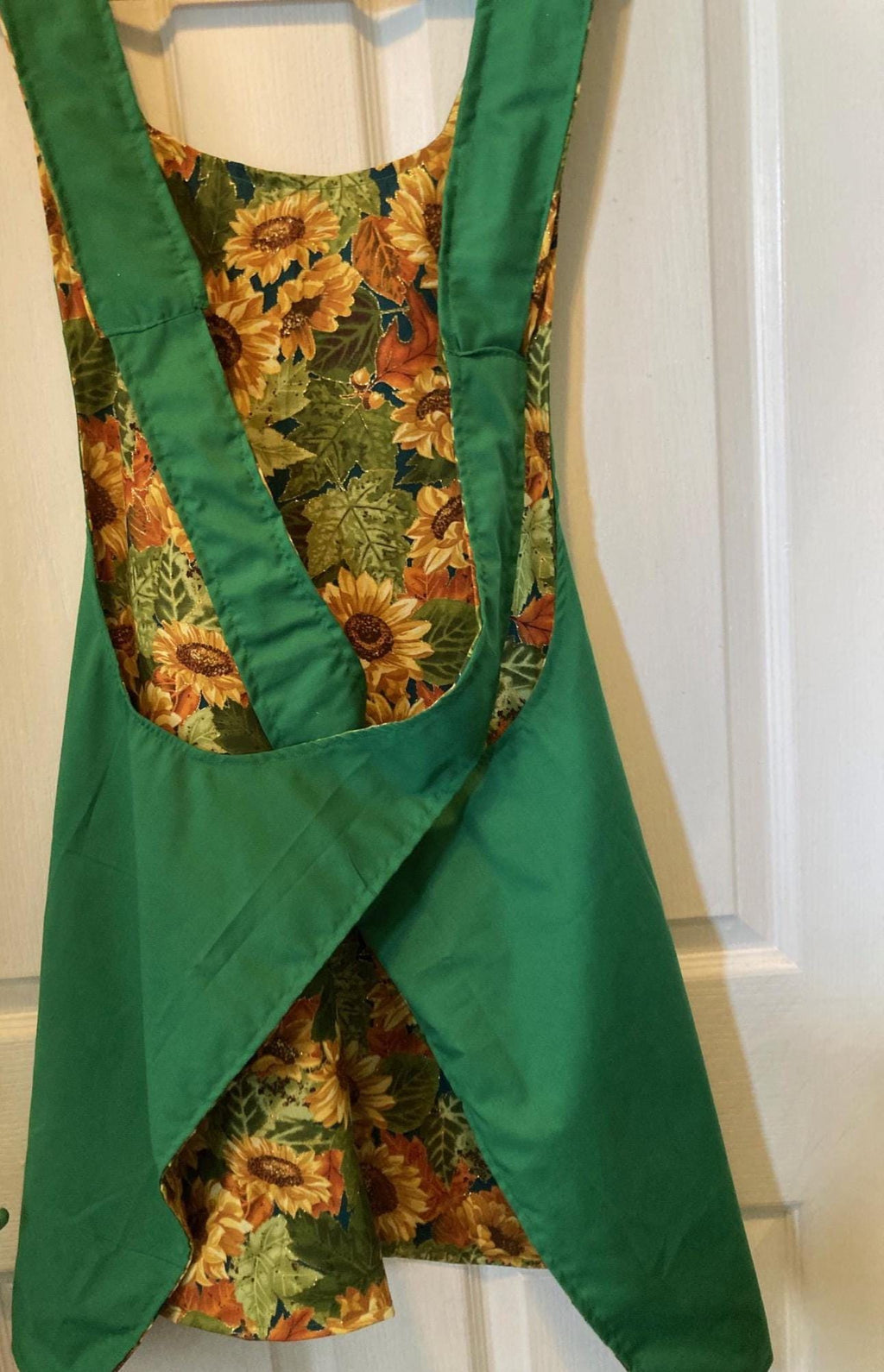 Elegant Green or Red Background with Sunflowers Reversible Cross Back Apron