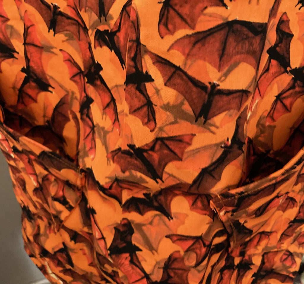 Flying Bats Halloween Apron: Reversible Cross Back Orange Sky Design