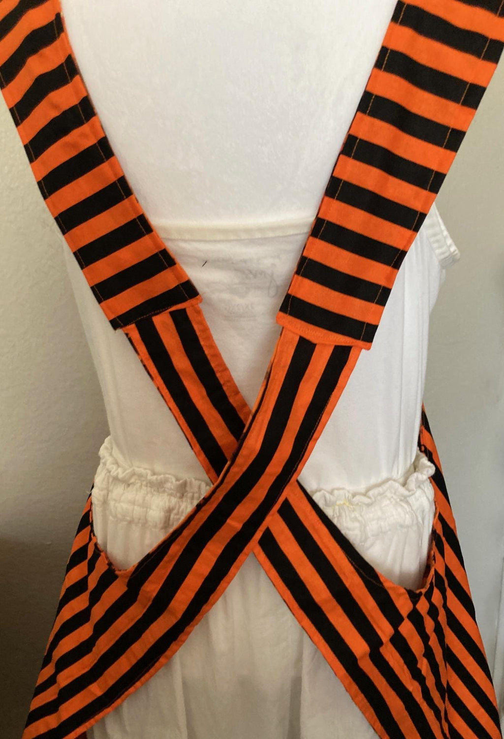 Flying Bats Halloween Apron: Reversible Cross Back Orange Sky Design